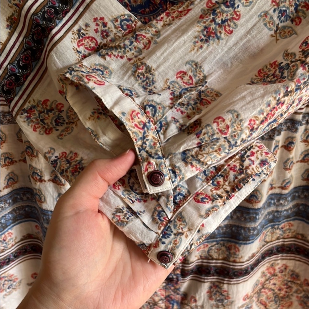 Aratta Silent Journey Blue, Red, Beige Boho Floral Beach Tunic Shirt Sz Sm - Picture 7 of 16